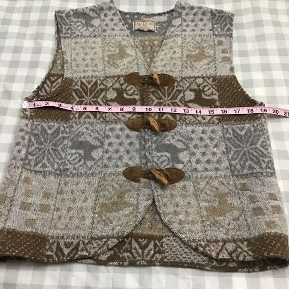 𝅺VINTAGE Imperial Connection wool blend vest deer grey beige ecru leather small - Picture 7 of 11